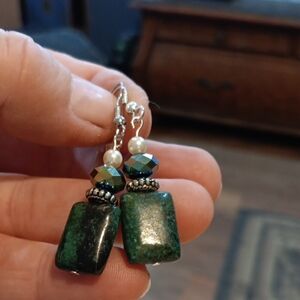 2/$12 Handmade Green Stone Drop Earrings